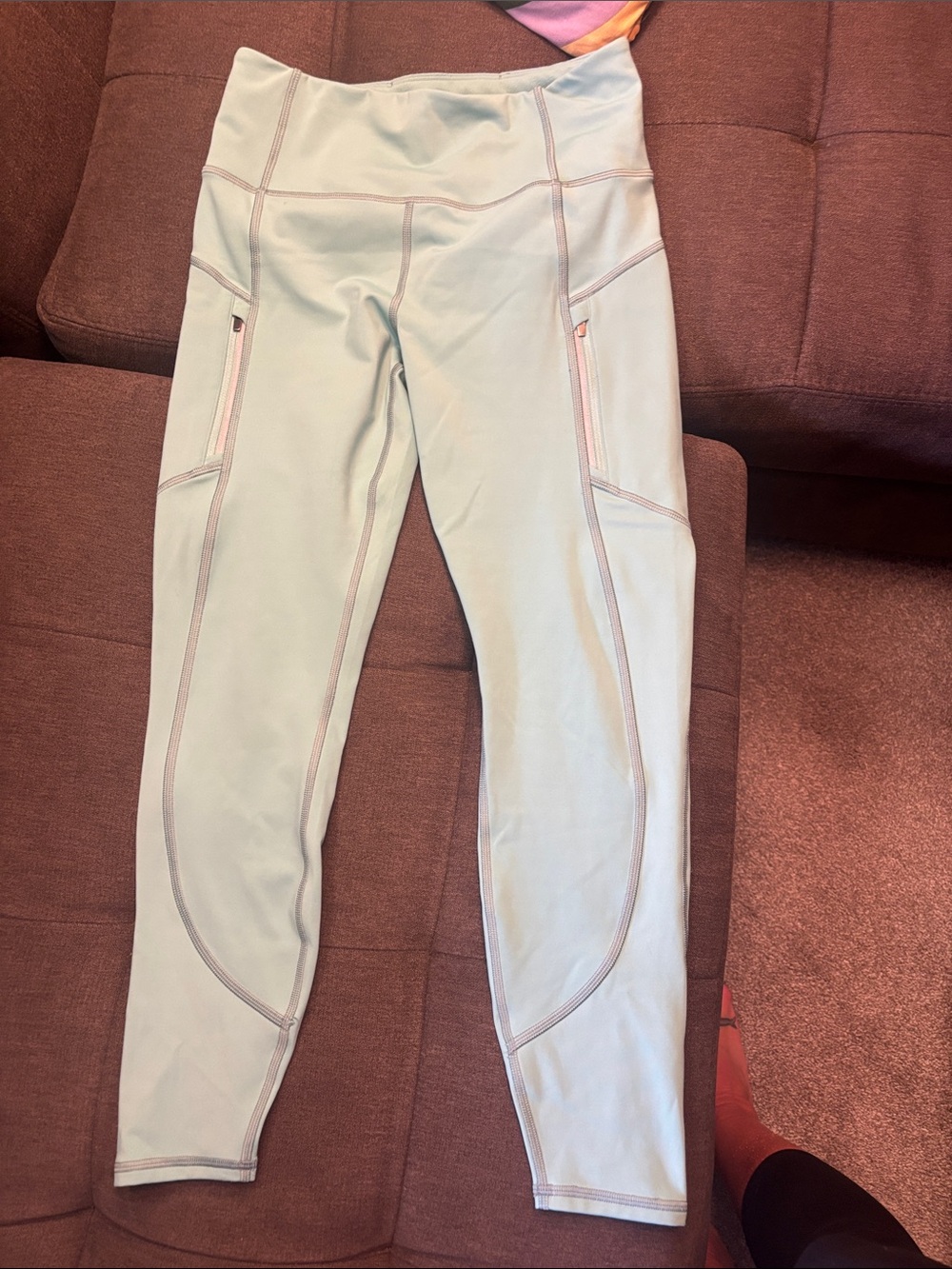 Athleta Mint Green Leggings with Light silver Stitching